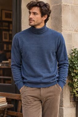Vintage Paul Stuart Fine Knit New Wool Turtle Neck Sweater Blue Size Med
